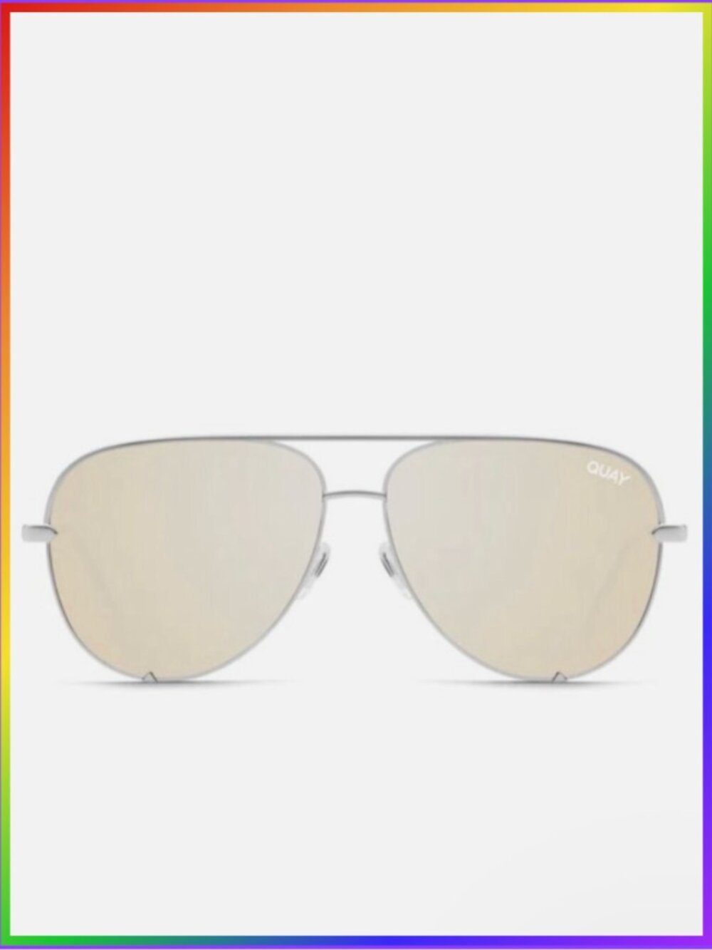 NWT! QUAY High Key Aviator Sunglasses Silver frame /Gold Lens PRIDE - Unisex